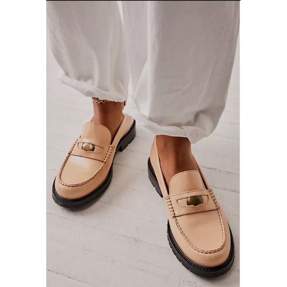 Free People Leather Penny Loafers Size 38 Chunky Black Lug Sole‎ Moc Toe - NEW - Picture 4 of 10